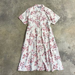 Vintage 90s Textured Silk Floral Button Down Dress